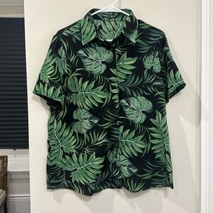 Shein black tropical button up- large